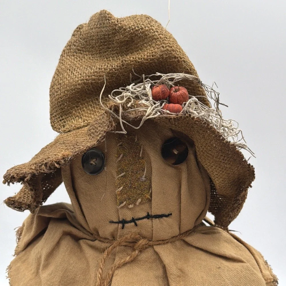 Vintage Primitive Handmade Grungy Scarecrow Doll Folk Art Fall Oshkosh Overalls